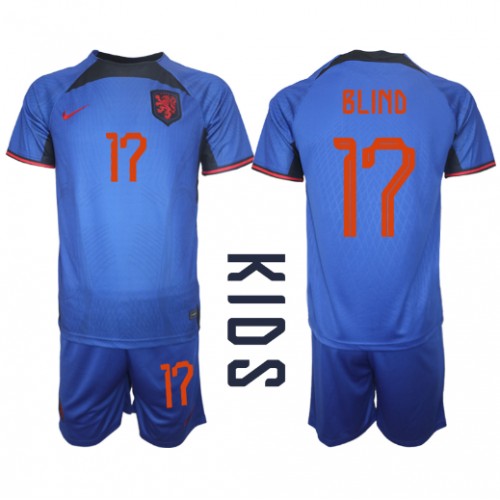 Fotbalové Dres Holandsko Daley Blind #17 Dětské Venkovní MS 2022 Krátký Rukáv (+ trenýrky)